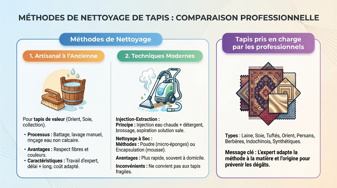 Comparaison des méthodes de nettoyage de tapis professionnel : artisanal vs moderne